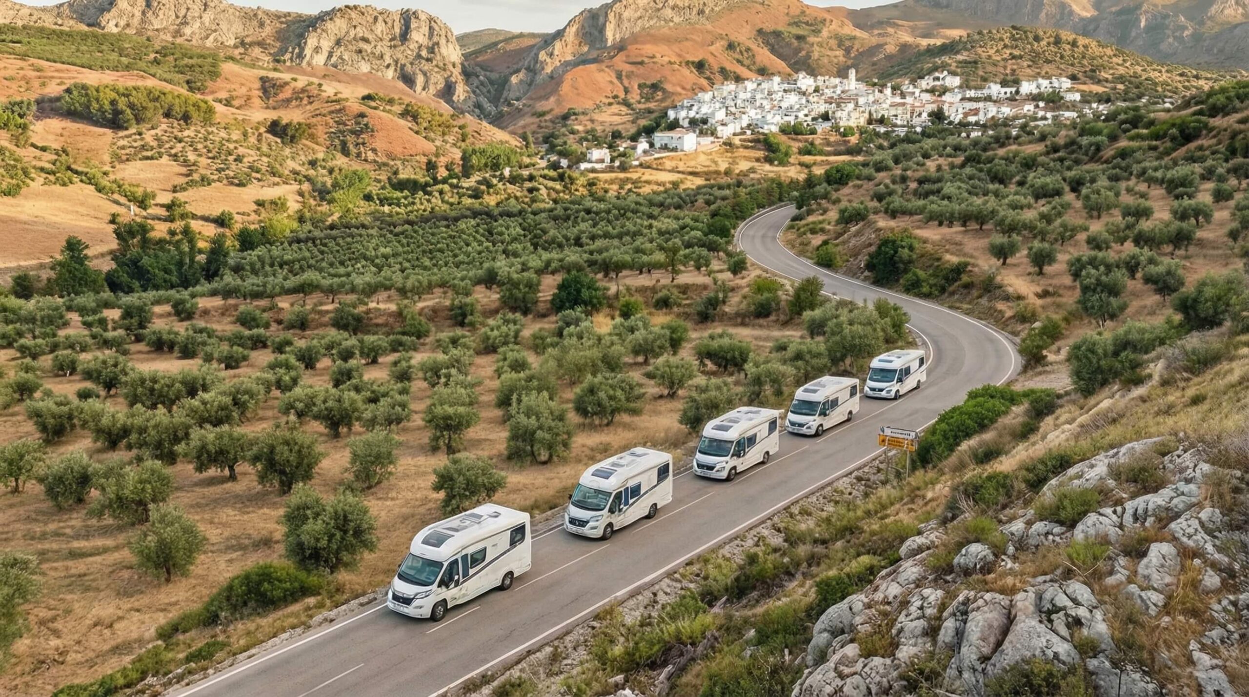 Comboio de motorhomes na Andaluzia, Espanha